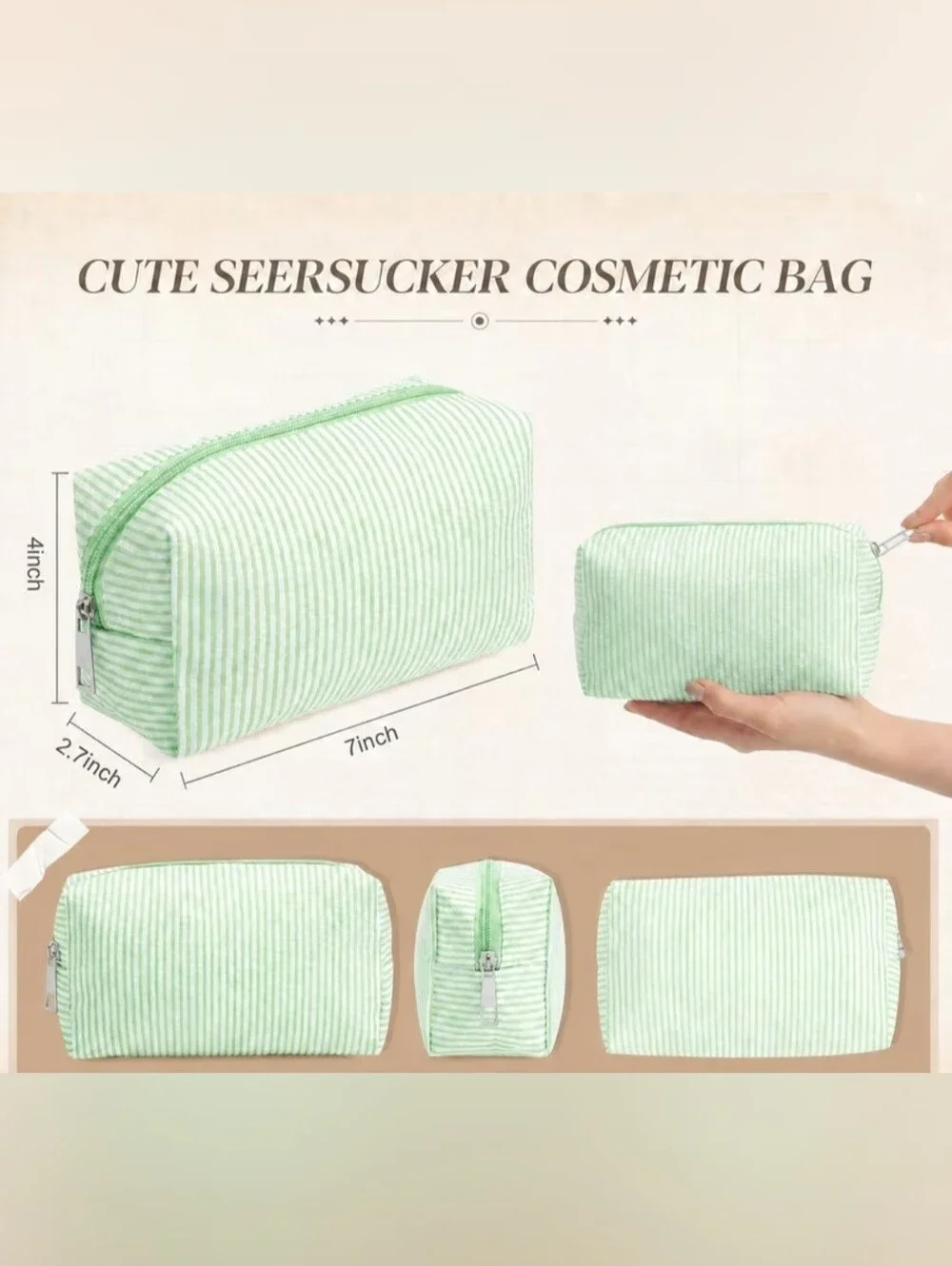 Green Or Red Striped Toiletry/cosmetic Bags Set